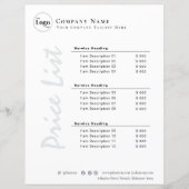 Moderne minimalistische zwart-wit prijslijst (Voorkant)