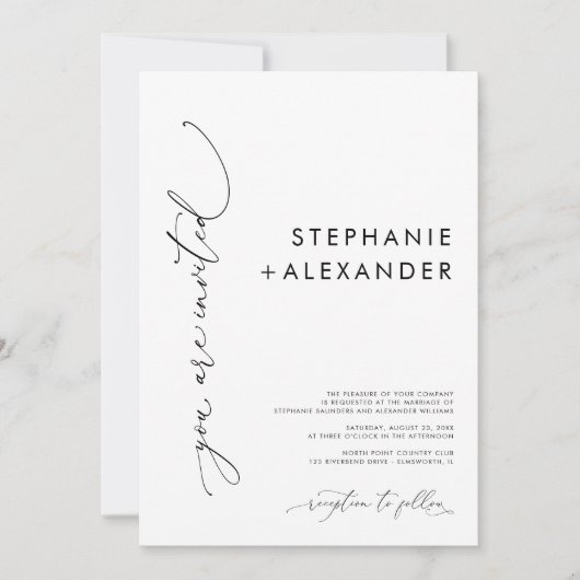 Moderne minimalistische zwart-wit QR code bruiloft Kaart (Voorkant)