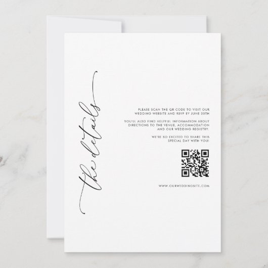 Moderne minimalistische zwart-wit QR code bruiloft Kaart (Achterkant)