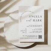 Moderne minimalistische zwart-wit QR code bruiloft Kaart