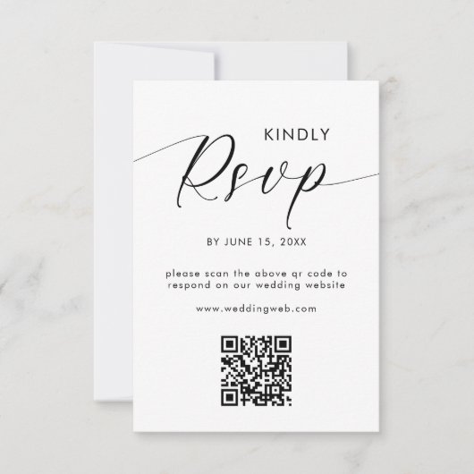 Moderne minimalistische zwart-wit QR-code RSVP Kaartje (Voorkant)