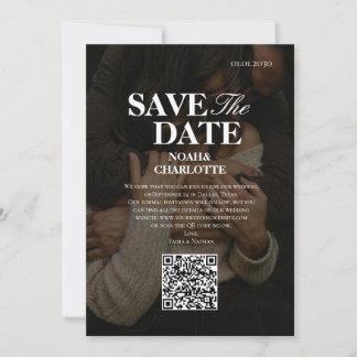 Moderne Minimalistische Zwart-Wit QR Code Trouwdag Save The Date