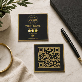 Moderne Minimalistische Zwart-Wit QR-Code Zakelijk Vierkante Visitekaartje