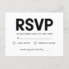 Moderne minimalistische zwart-wit RSVP Briefkaart