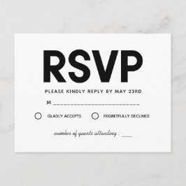 Moderne minimalistische zwart-wit RSVP Briefkaart