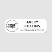 Moderne minimalistische zwart-wit salon personeel naamplaatje (Voorkant)