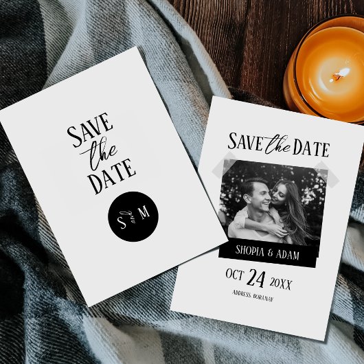 Moderne Minimalistische Zwart-Wit Save the Date Kaart