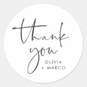 Moderne Minimalistische Zwart & Wit Script Bedankt Ronde Sticker (Voorkant)