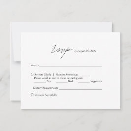 Moderne minimalistische zwart-wit script bruiloft RSVP kaartje