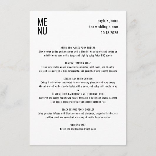 Moderne minimalistische zwart wit stijlvolle bruil menu (Voorkant)