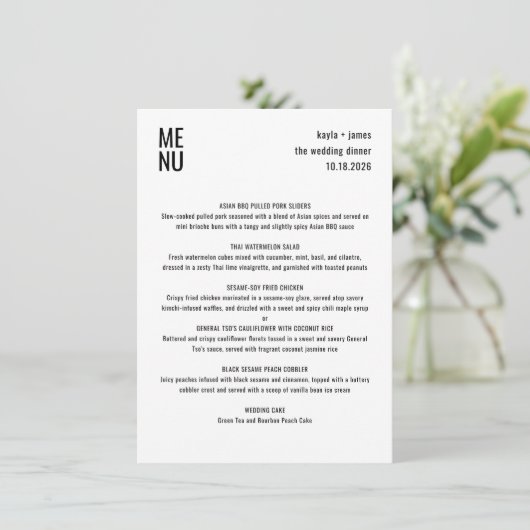 Moderne minimalistische zwart wit stijlvolle bruil menu (Staand voorkant)