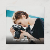 Moderne minimalistische zwart-wit tekst | Foto Vierkante Visitekaartje (Voorkant)