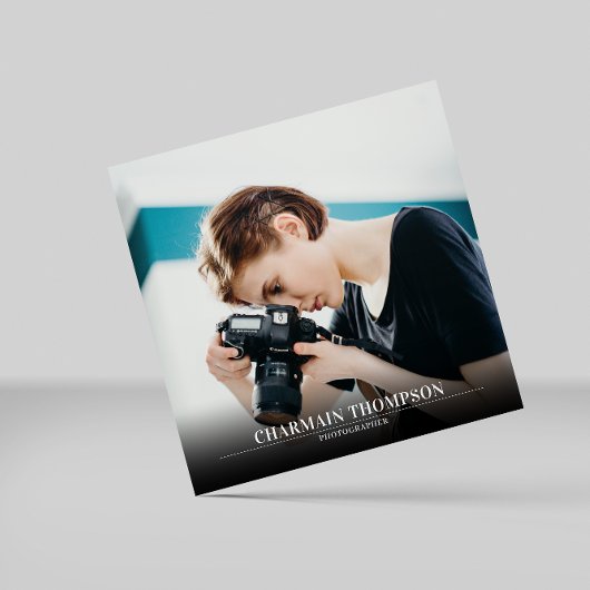 Moderne minimalistische zwart-wit tekst | Foto Vierkante Visitekaartje