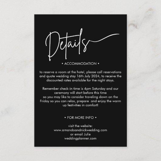 Moderne Minimalistische Zwart-Wit Trouwdetails Informatiekaartje (Voorkant)
