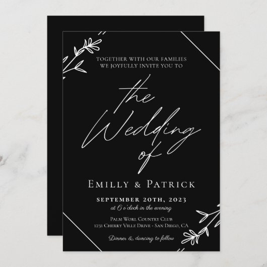 Moderne Minimalistische Zwart-Wit Trouwklassieker  Kaart (Voorkant / Achterkant)