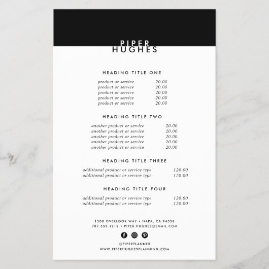 Moderne minimalistische zwart-witprijzen/services flyer (Voorkant)