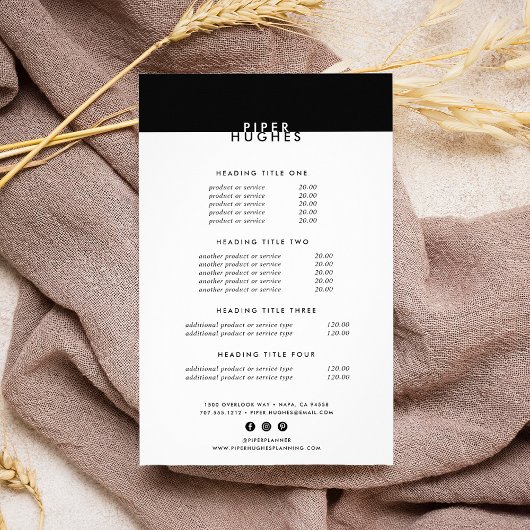 Moderne minimalistische zwart-witprijzen/services flyer