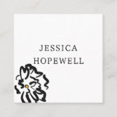 Moderne minimalistische zwart-witte bloem vierkante visitekaartje (Voorkant)