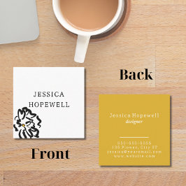 Moderne minimalistische zwart-witte bloem vierkante visitekaartje