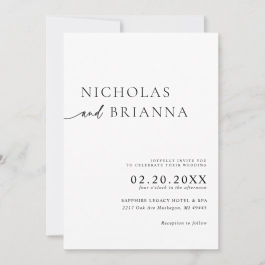 Moderne minimalistische zwart witte boho bruiloft kaart (Voorkant)