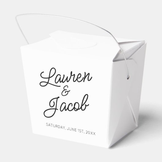 Moderne minimalistische zwart-witte bruiloft bedankdoosjes (Achterkant)