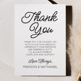 Moderne minimalistische zwart-witte bruiloft bedankkaart