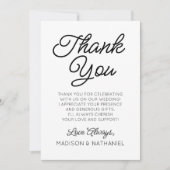 Moderne minimalistische zwart-witte bruiloft bedankkaart (Voorkant)