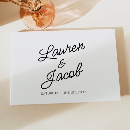 Moderne minimalistische zwart-witte bruiloft gastenboek