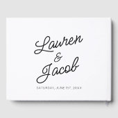 Moderne minimalistische zwart-witte bruiloft gastenboek (Achterkant)