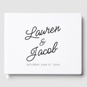 Moderne minimalistische zwart-witte bruiloft gastenboek (Voorkant)