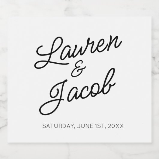 Moderne minimalistische zwart-witte bruiloft likeurfles etiket (Enkel label)