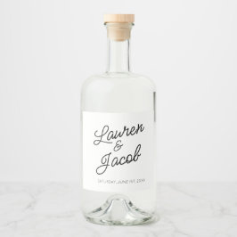 Moderne minimalistische zwart-witte bruiloft likeurfles etiket