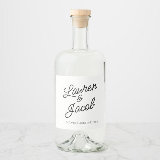 Moderne minimalistische zwart-witte bruiloft likeurfles etiket (Voorkant)