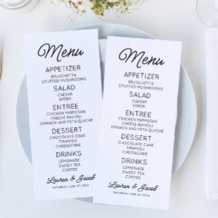 Moderne minimalistische zwart-witte bruiloft menu