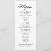 Moderne minimalistische zwart-witte bruiloft menu (Voorkant)