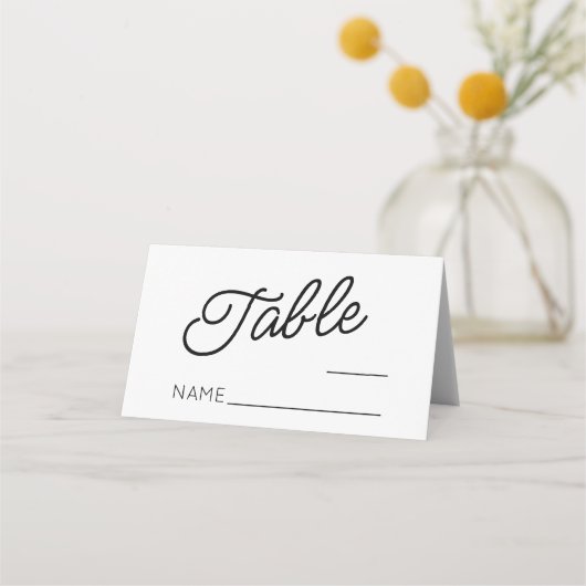 Moderne minimalistische zwart-witte bruiloft plaatskaartje (Voorkant)