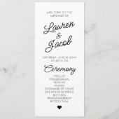 Moderne minimalistische zwart-witte bruiloft programmakaart (Voorkant)