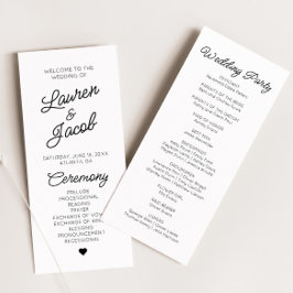 Moderne minimalistische zwart-witte bruiloft programmakaart