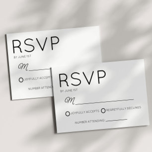 Moderne minimalistische zwart-witte bruiloft RSVP kaartje