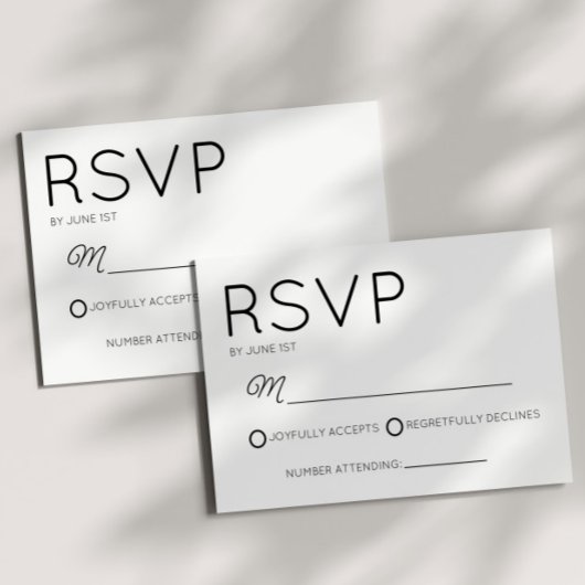Moderne minimalistische zwart-witte bruiloft RSVP kaartje