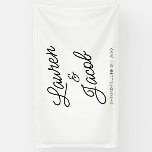 Moderne minimalistische zwart-witte bruiloft spandoek (Verticaal)