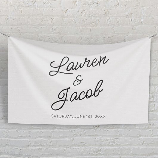 Moderne minimalistische zwart-witte bruiloft spandoek