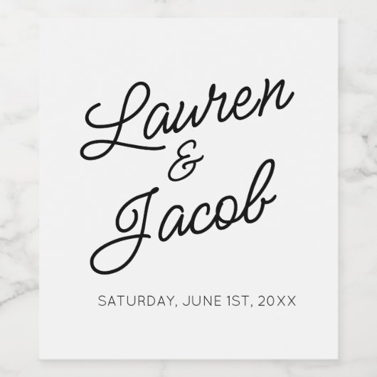 Moderne minimalistische zwart-witte bruiloft wijn etiket (Enkel label)