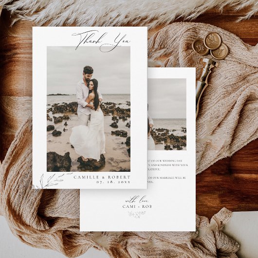 Moderne minimalistische zwart/witte kalligrafie br bedankkaart