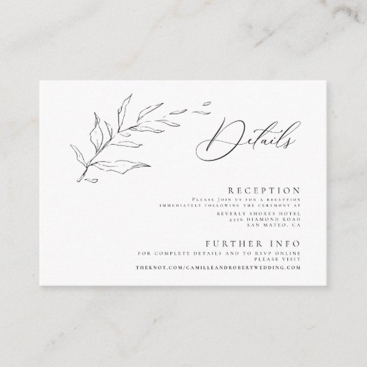 Moderne minimalistische zwart/witte kalligrafie br informatiekaartje (Voorkant)