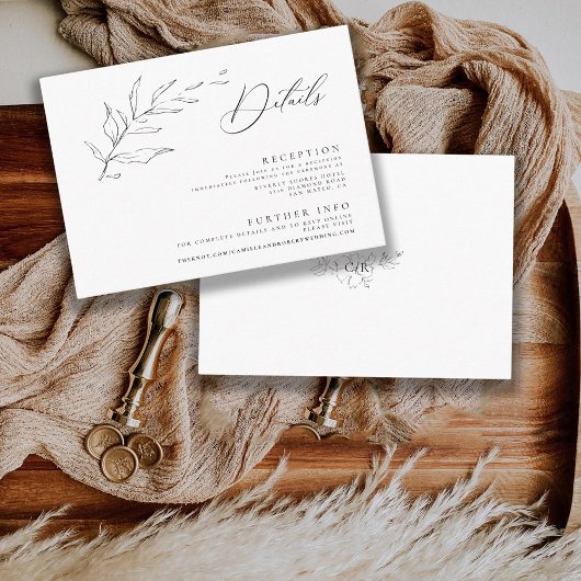 Moderne minimalistische zwart/witte kalligrafie br informatiekaartje