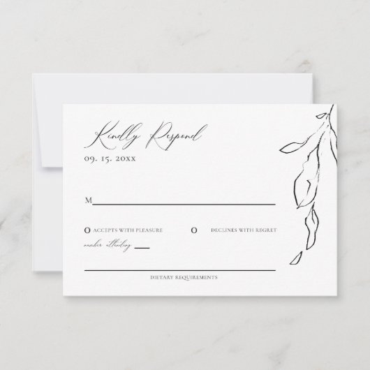 Moderne minimalistische zwart/witte kalligrafie br RSVP kaartje (Voorkant)