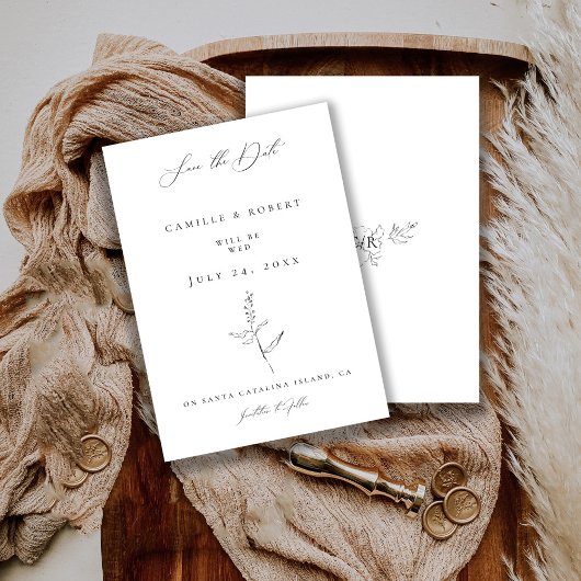 Moderne minimalistische zwart/witte kalligrafie br save the date