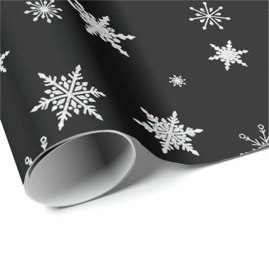 Moderne minimalistische zwart-witte kerst sneeuwvl cadeaupapier (Rol Hoek)