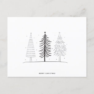 Moderne minimalistische zwart-witte kerstboom feestdagenkaart
